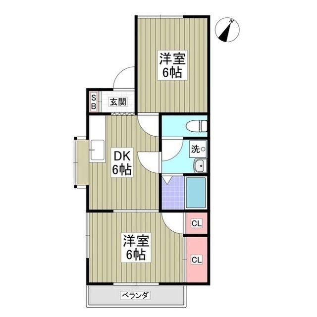 リブレス桐生堤町A(2DK/2階)の間取り写真