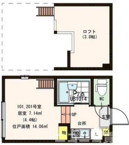 東武伊勢崎線 五反野駅 徒歩10分 2階建 築9年(1K/1階)の間取り写真