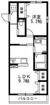 ウィスタリア(1LDK/2階)の間取り写真