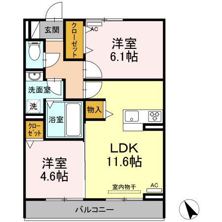 オッツ一宮(2LDK/2階)の間取り写真