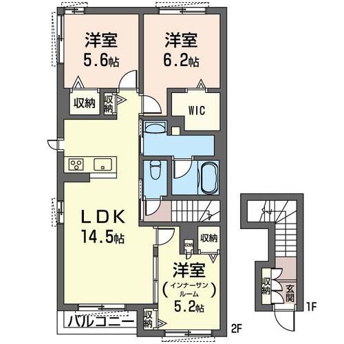 パインリーブルB棟(3LDK/2階)の間取り写真