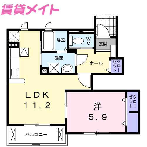 シーサイドヒル C棟(1LDK/1階)の間取り写真