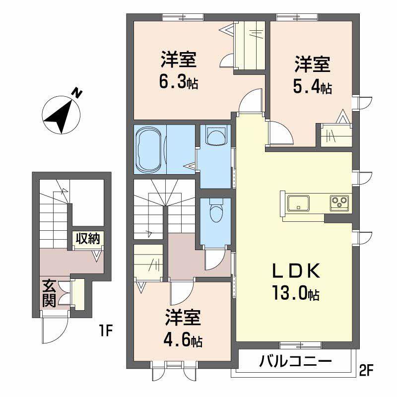 シャーメゾン中野開作A(3LDK/2階)の間取り写真