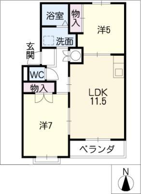 ヴァンベール小野(2LDK/2階)の間取り写真