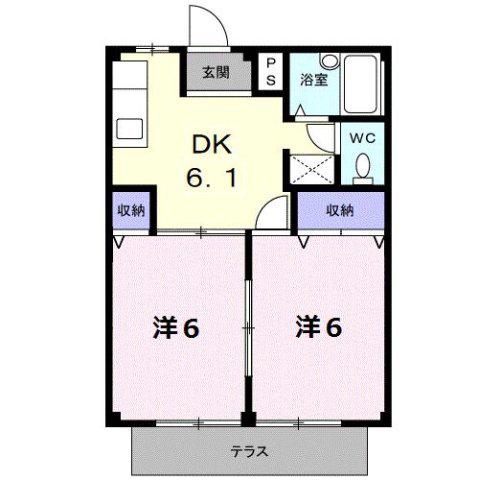 ラフォーレ新正B(2DK/1階)の間取り写真