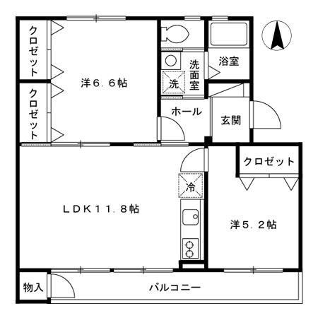クロフト(2LDK/4階)の間取り写真