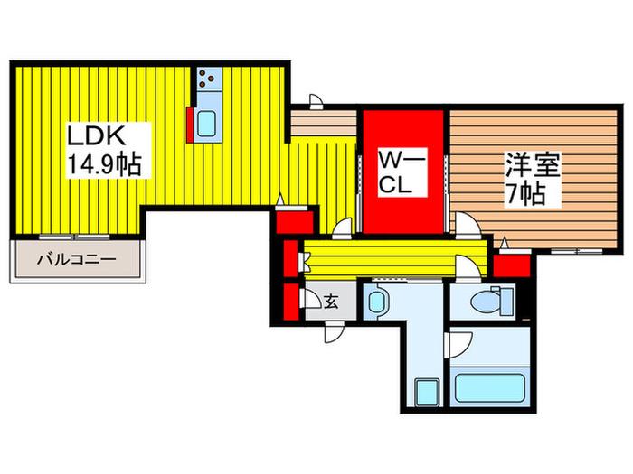 ナンバーアンフィニ(1LDK/2階)の間取り写真