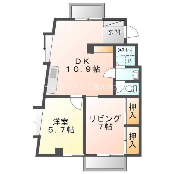 コーポ倉屋敷(2DK/2階)の間取り写真