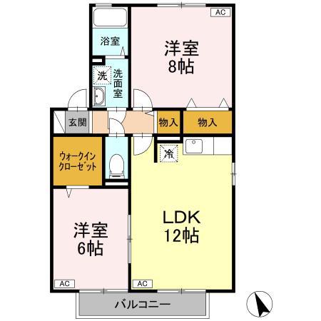 クウラージュ C棟(2LDK/1階)の間取り写真