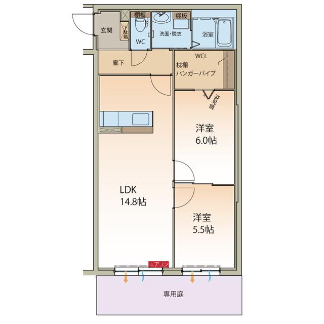 リアンジュ伏見(2LDK/1階)の間取り写真