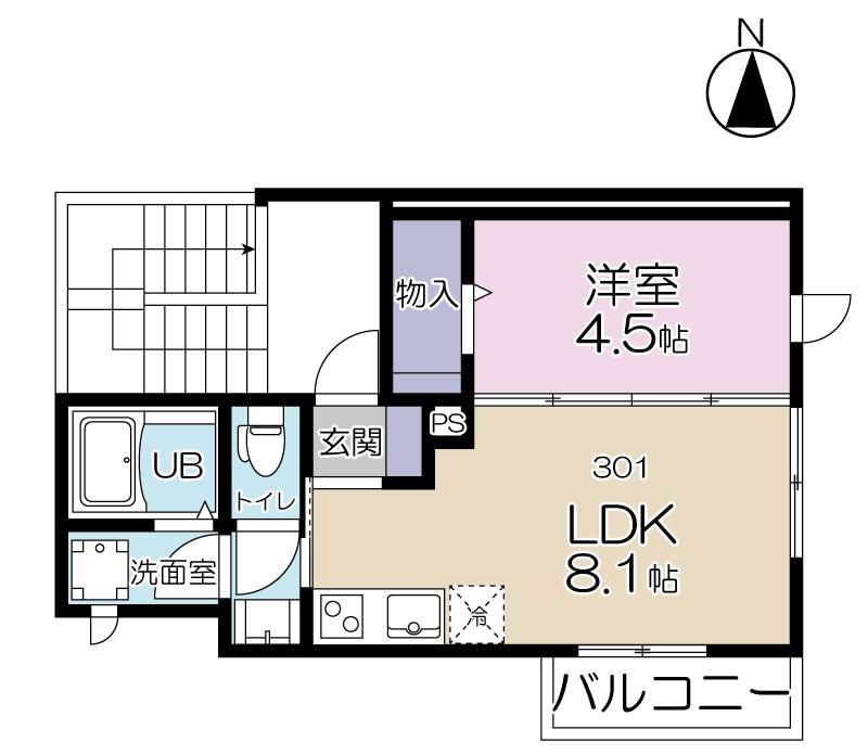 マイサンライズ(1LDK/3階)の間取り写真