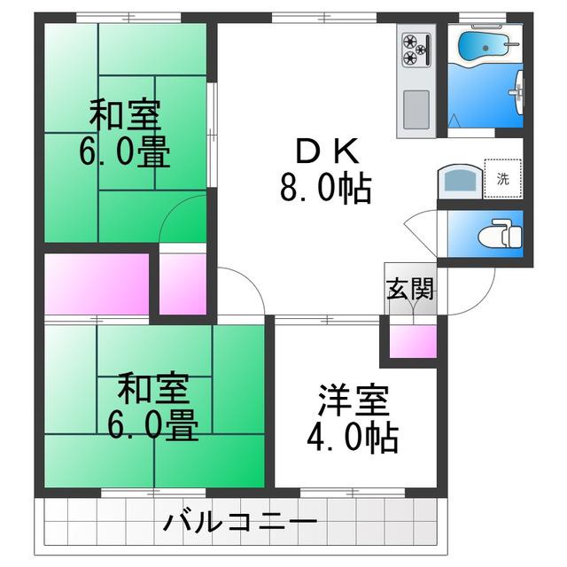 サンパーク北野(3DK/1階)の間取り写真