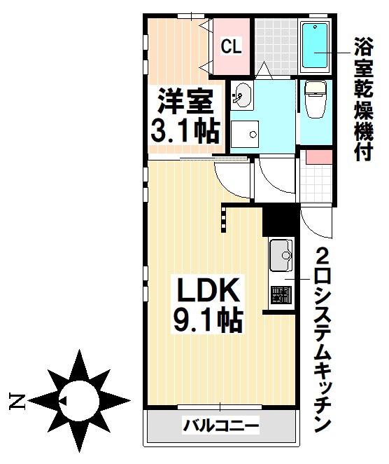 RIASSA(1LDK/1階)の間取り写真