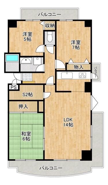 ロイヤルグリーン松戸(3LDK/1階)の間取り写真
