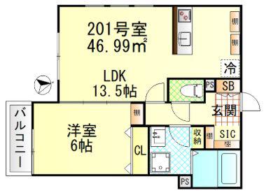 ヴィラージュ戸塚II(1LDK/2階)の間取り写真