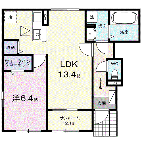 ゼン・クオーレ佐久平(1LDK/1階)の間取り写真