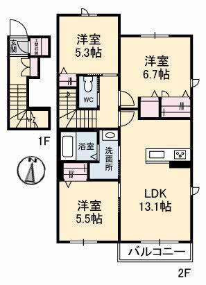 レザンオークス(3LDK/2階)の間取り写真