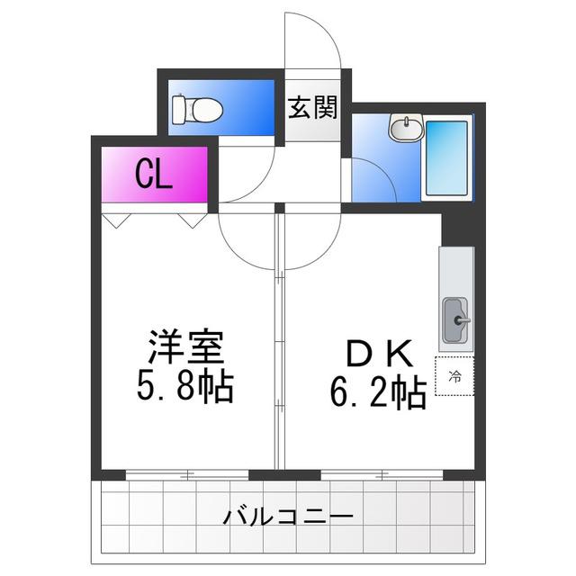 地下鉄谷町線 出戸駅 徒歩2分 6階建 築33年(1DK/2階)の間取り写真
