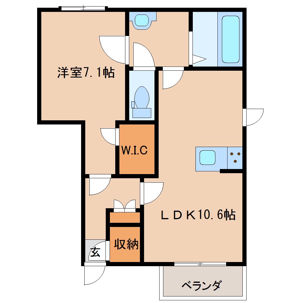 フラウナカヤマ(1LDK/1階)の間取り写真