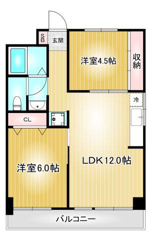 ハニリリカマンション(2LDK/2階)の間取り写真