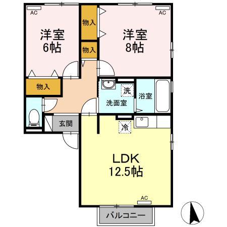 ソリアートレジデンスA棟(2LDK/2階)の間取り写真