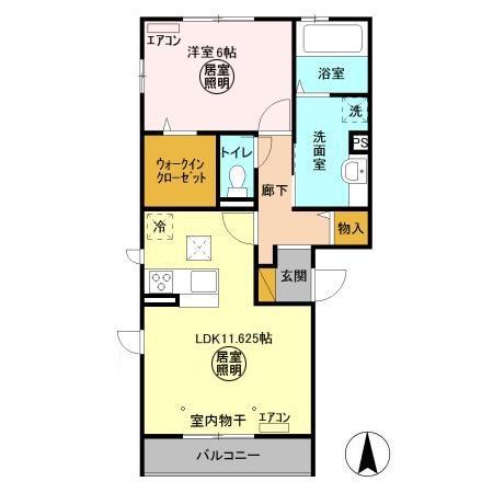 VERDEA棟(1LDK/1階)の間取り写真