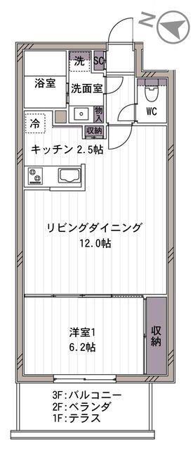 ヴァンベール駒沢(1LDK/2階)の間取り写真