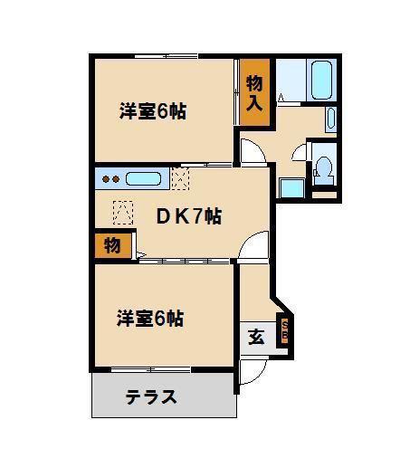 モルティ ポポラーレ B(2DK/1階)の間取り写真