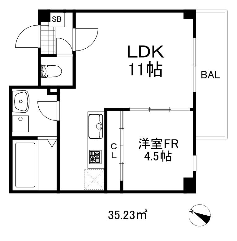 アリビラ六甲(1LDK/1階)の間取り写真
