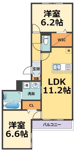 CHERRY BLOSSOM西北(2LDK/3階)の間取り写真