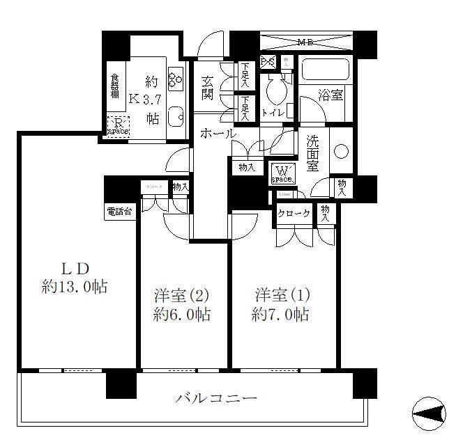 リバーポイントタワー(2LDK/5階)の間取り写真