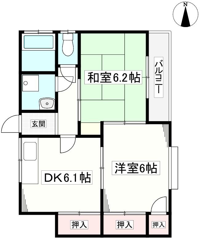 コーポ三島(2DK/2階)の間取り写真