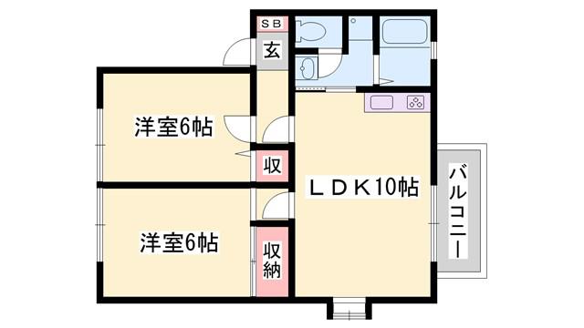 サンフォーレスト B棟(2LDK/1階)の間取り写真
