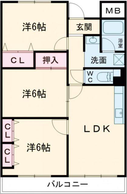 セーヌ東岸和田(3LDK/3階)の間取り写真