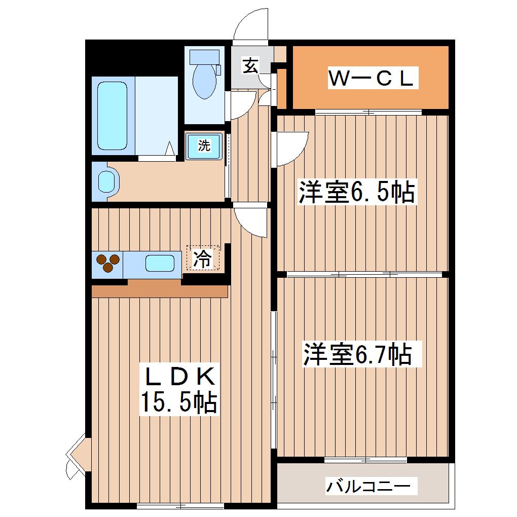 フルール新田東(2LDK/1階)の間取り写真