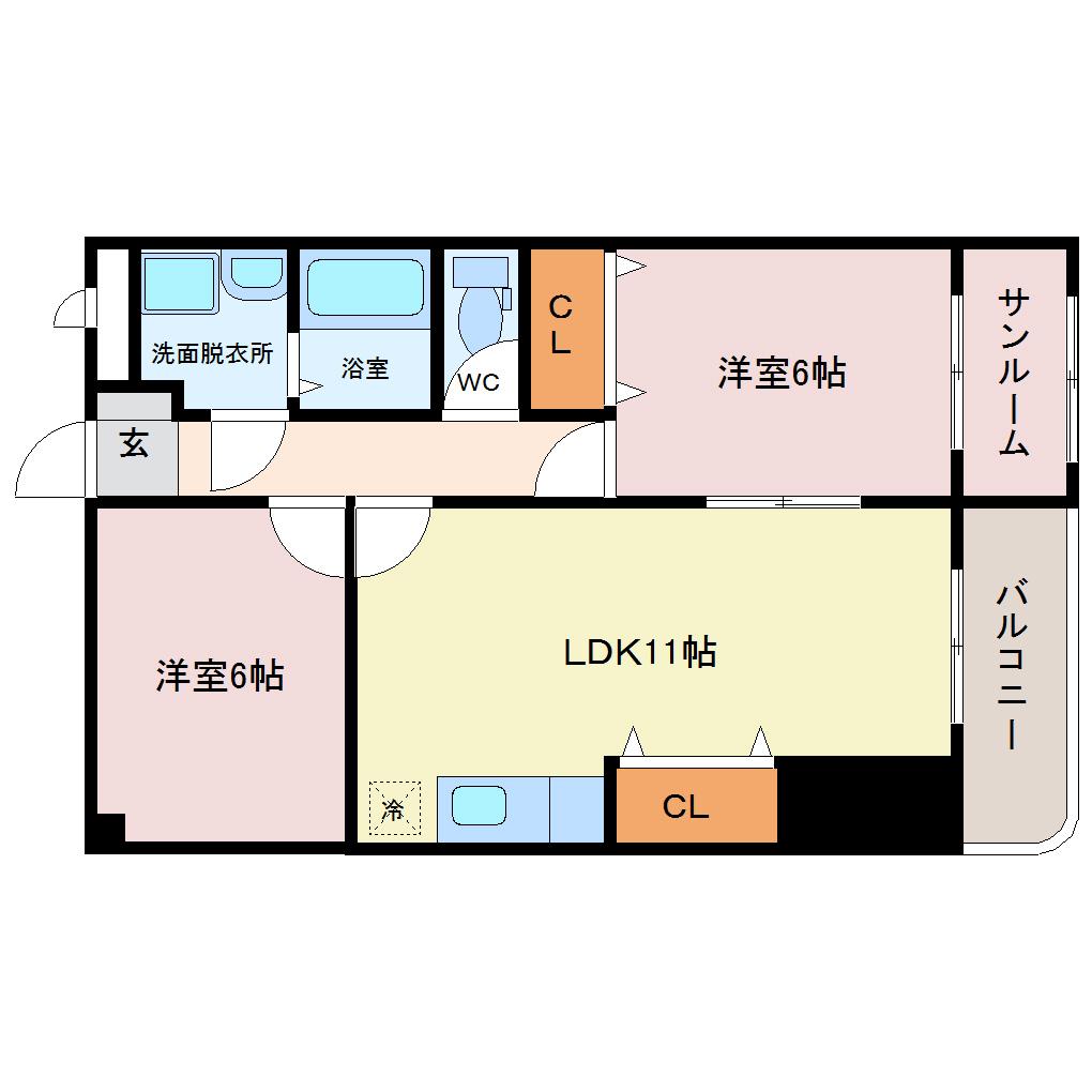 エスタシオン(2LDK/3階)の間取り写真