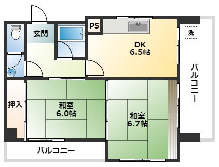 三楽レジデンス(2DK/3階)の間取り写真