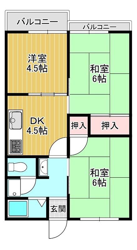 ハウスエイト(3DK/2階)の間取り写真