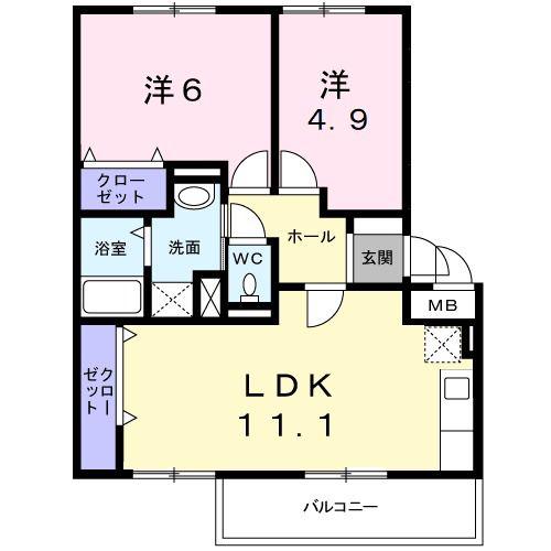 スリーサーティM(2LDK/1階)の間取り写真