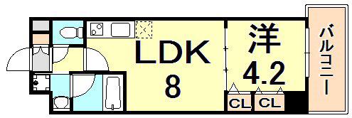 西宮北口プライマリーワン(1LDK/9階)の間取り写真