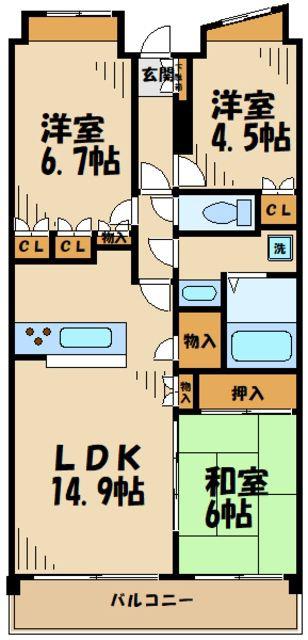 BSタワー橋本(3LDK/24階)の間取り写真