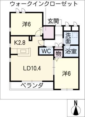 エトワール車道(2LDK/1階)の間取り写真