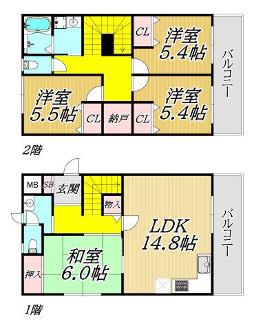 ジョイフル富松(4LDK/1階)の間取り写真