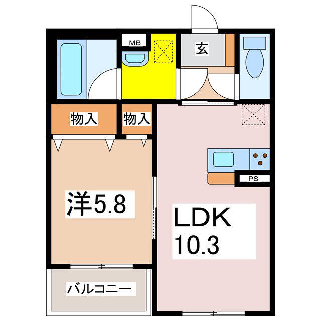 ウインドワード豊科(1LDK/2階)の間取り写真