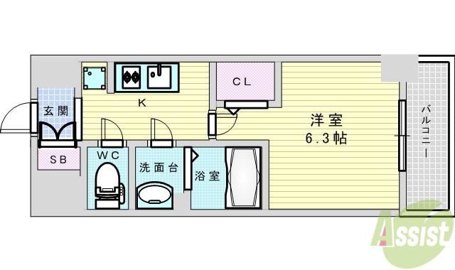 プレサンス淡路駅前(1K/1階)の間取り写真