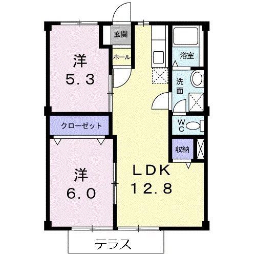 グリーンシティ晴丘(2LDK/1階)の間取り写真