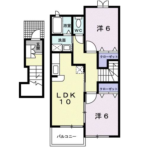 メゾン ドゥ ボヌールB(2LDK/2階)の間取り写真