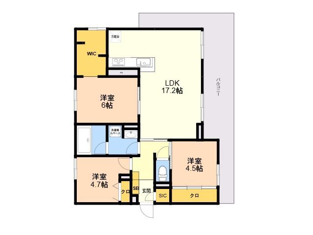 メゾン ココル(3LDK/3階)の間取り写真