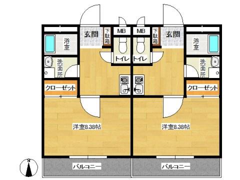 クレール野口(1K/2階)の間取り写真