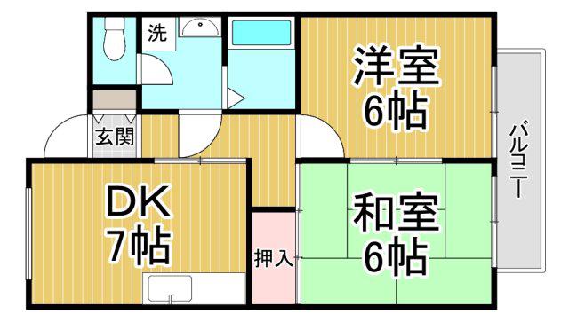 売布ハイツ(2DK/2階)の間取り写真